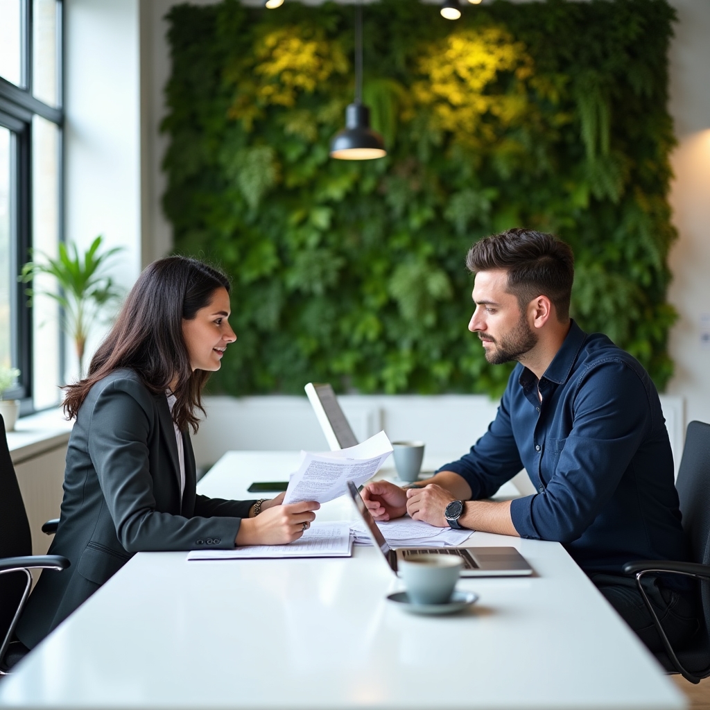 Two professionals reviewing a financial plan together at a desk