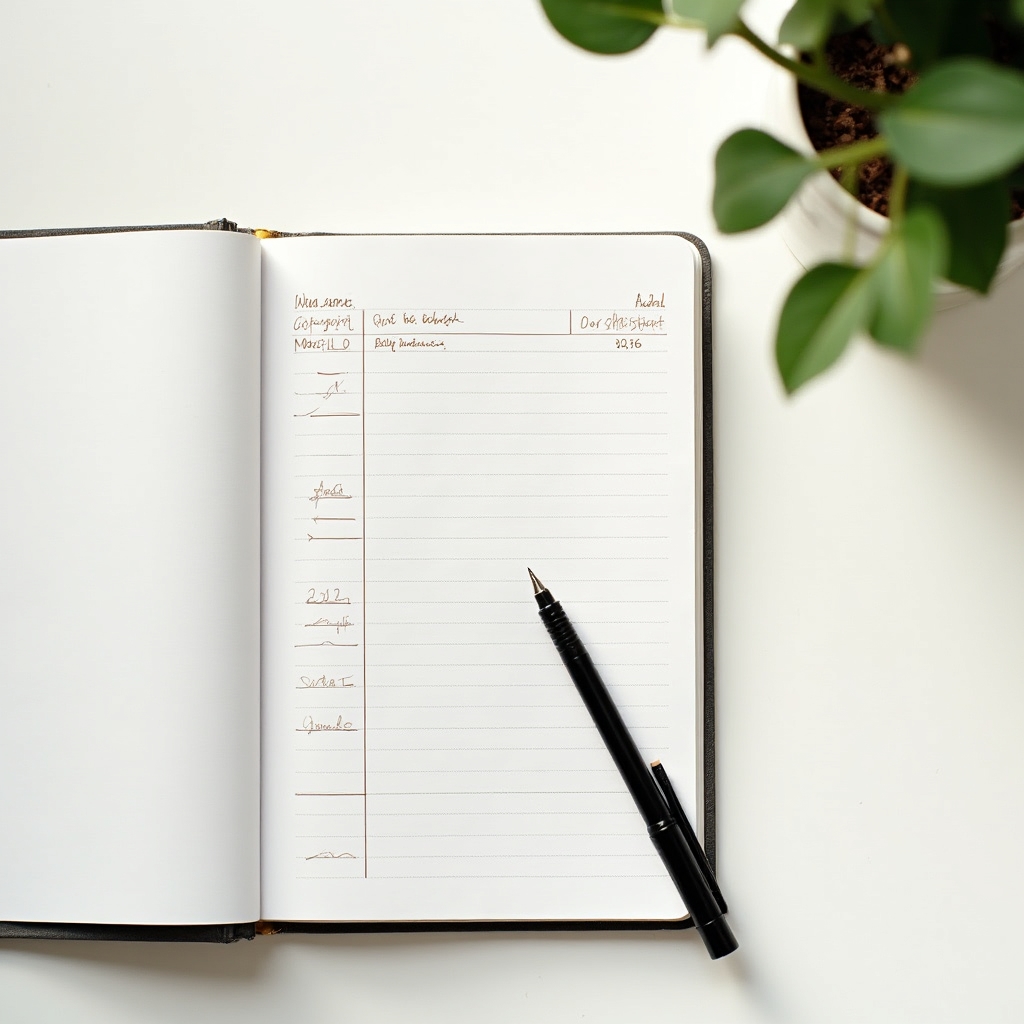 Open notebook with financial planning notes on a clean desk with natural light